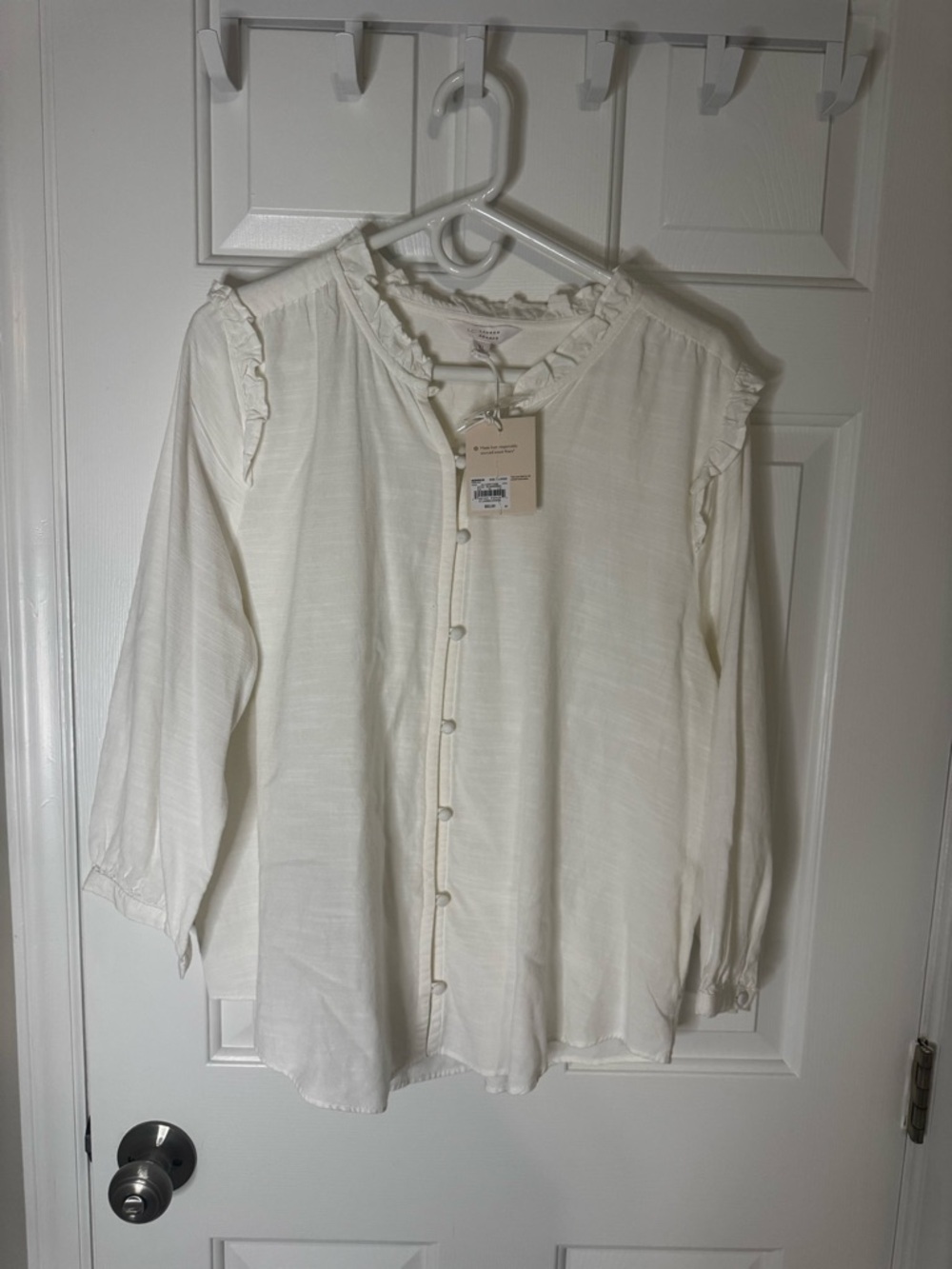 Ruffle Trim Button-Front Women's Blouse